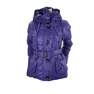 Purple Puffer Jacket Belted Waist High Neck Statement Winter Coat Sz S/M Y2K